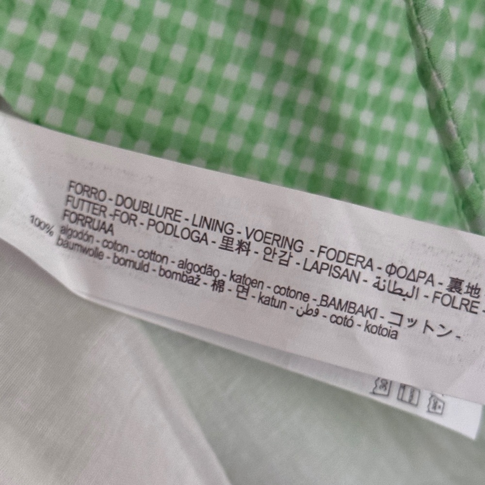 NWT Zara Lace Up Back Mini Dress Puff Sleeve Gingham Green and White Size Medium - Picture 12 of 12